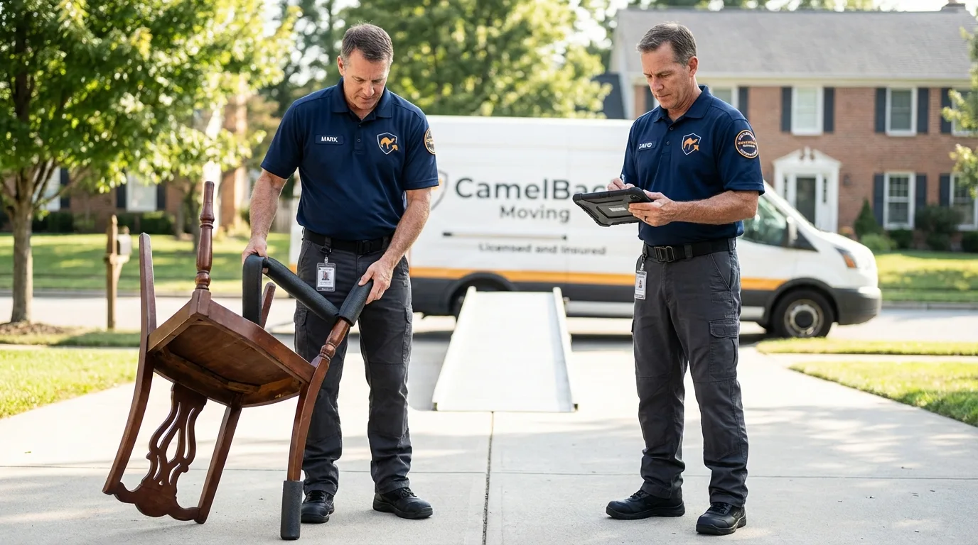 Movers inspecting furniture for damage prevention before loading in Washingtonville, NY