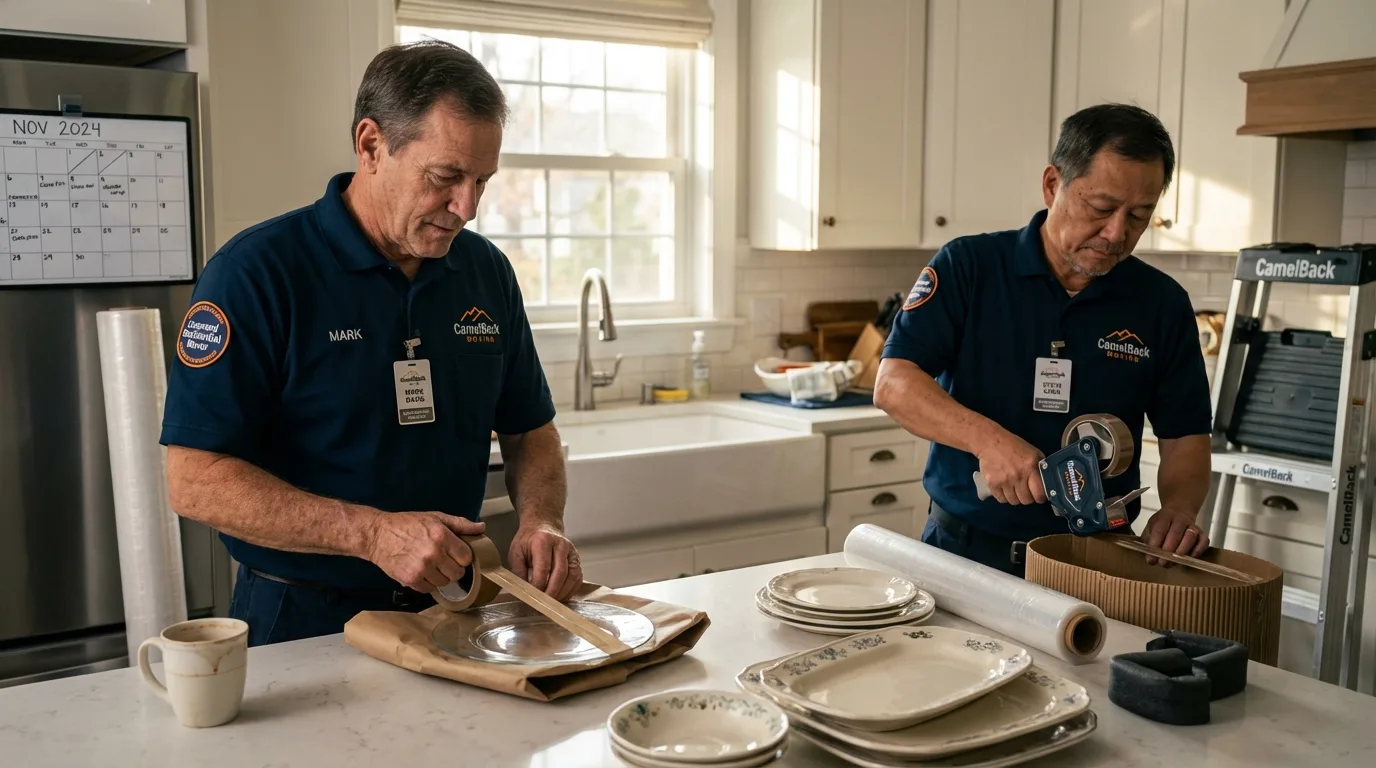 Professional crew packing kitchen dishware in Washingtonville, NY
